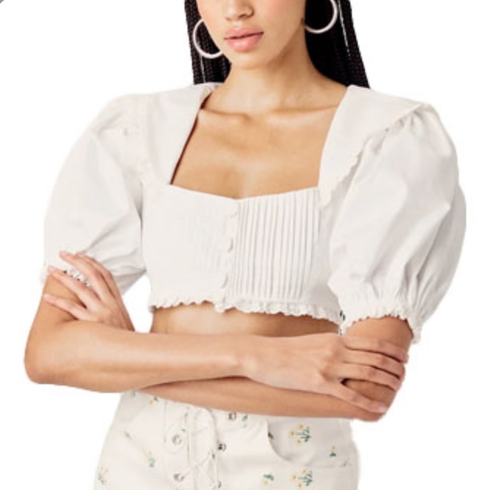 For Love & Lemons Effie Crop Top White XS